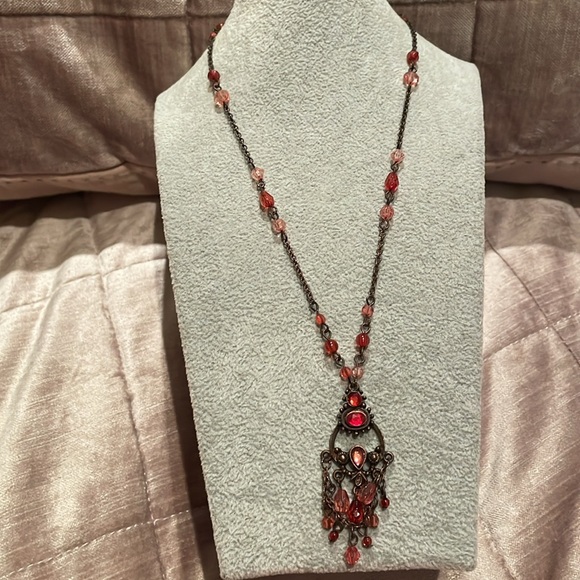 Copper Beaded Amulet Style Chandelier Necklace 16” - Picture 7 of 7